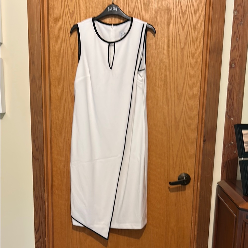 Joseph Ribkoff White Asymmetrical Sheath Dress